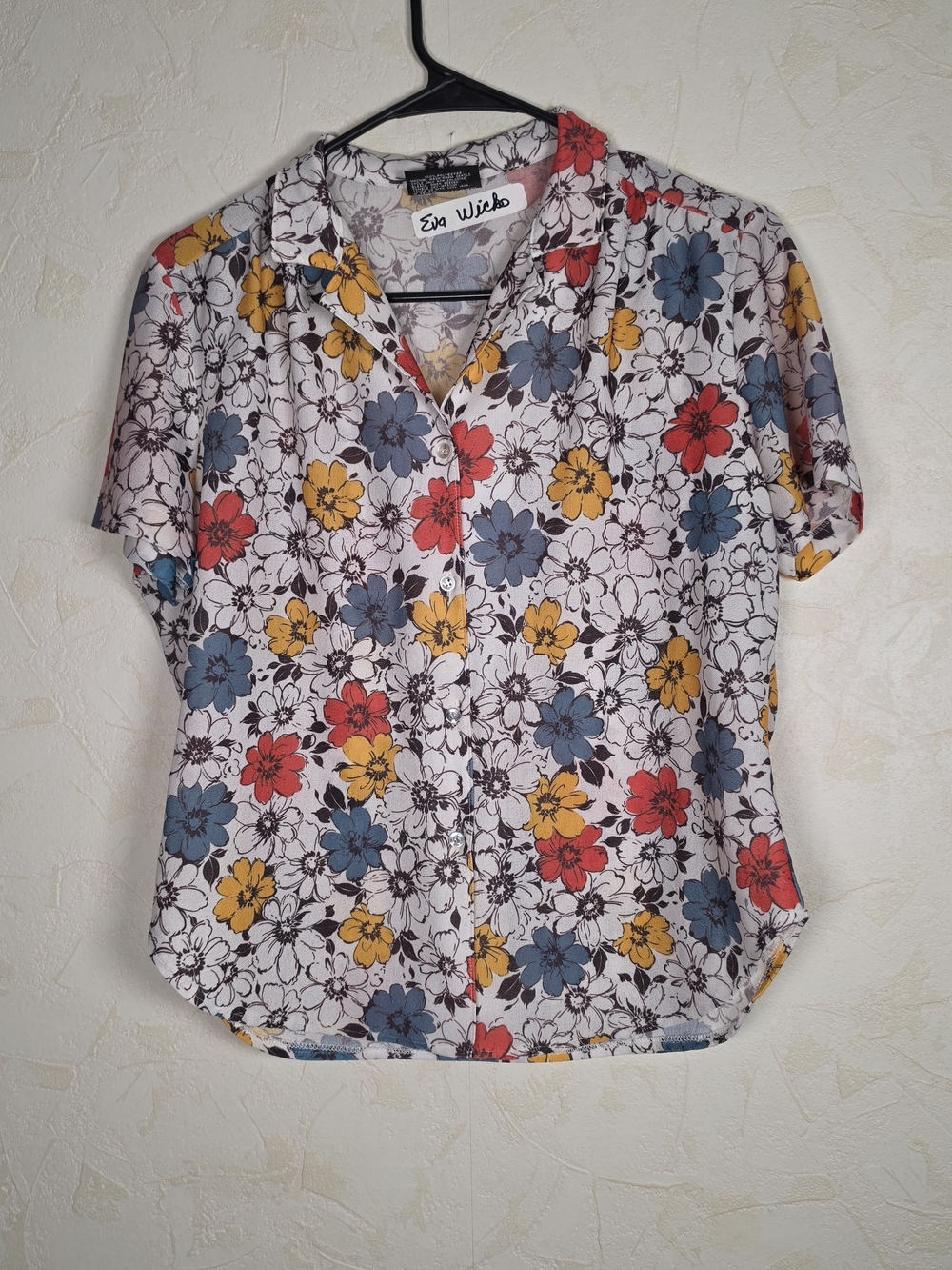 Vtg Floral Short Sleeve Button Up Collared Blouse Cottagecore Grandmacore L